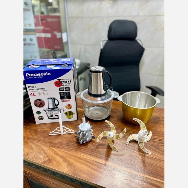 خردکن دو کاسه4+4 لیتر پاناسونیک- 6+4 تیغه تیتانیوم طلایی همراه کاردک و سیر پوست کن و همزن- 3 کاره- 3800W وات