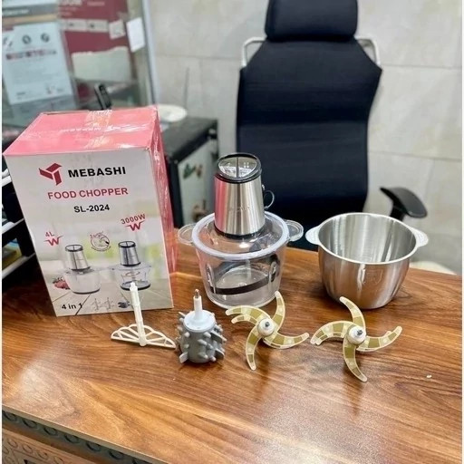 خردکن دوکاسه مباشی ژاپن- ظرفیت 4+4 لیتر- 6+6 تیغه تیتانیوم طلایی همراه با سیر پوست کن و همزن- 3 کاره- قدرت 3000W وات مدل