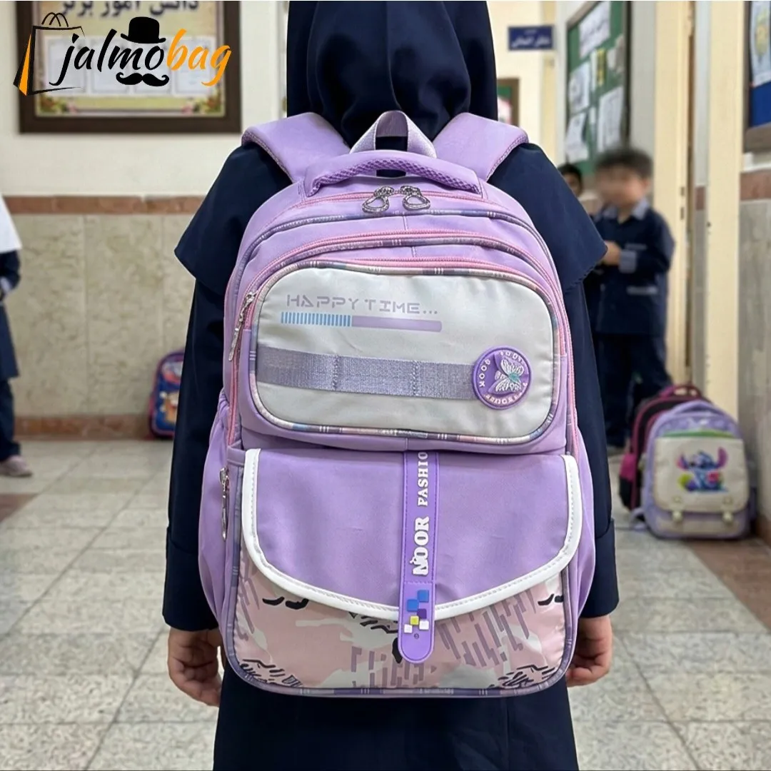 کوله پشتی مدرسه دخترانه ضد آب پارچه ریپس وارداتی مناسب کلاس اول تا چهارم