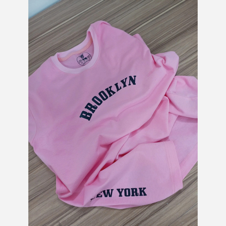 تیشرت مردانه و زنانه نخ پنبه بروکلین نیویورک طرح New York Brooklyn Love City رنگ مشکی و صورتی