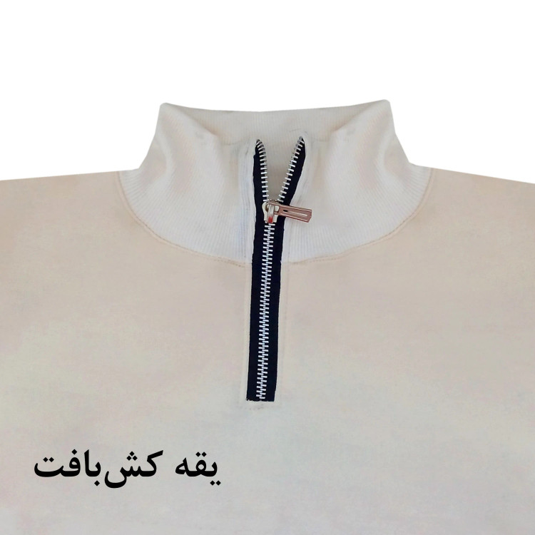 هودی نیم زیپ مردانه طرح ck دورس اسپان کرکدار رنگ کرم سایز L تا 2XL