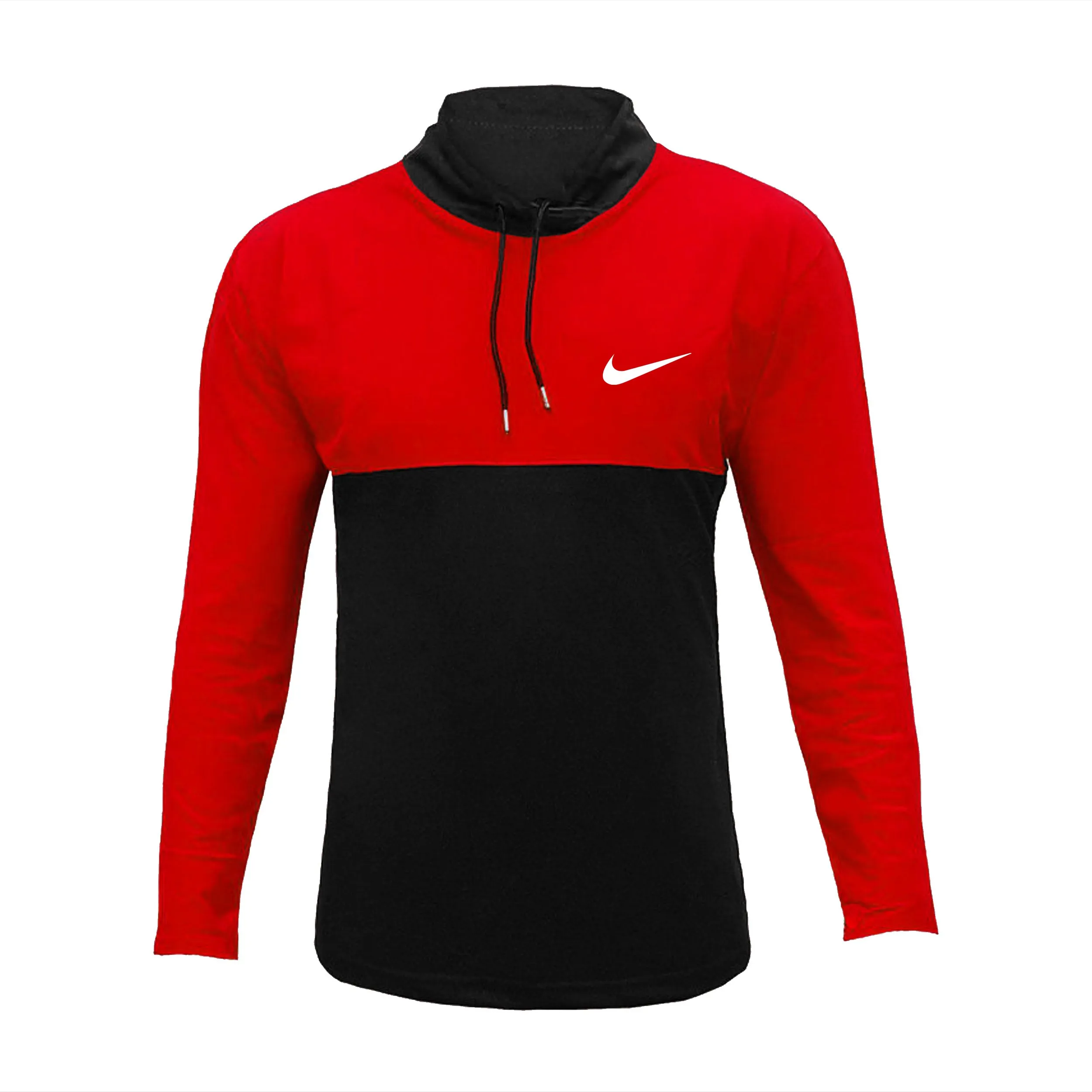 تیشرت آستین بلند مردانه جودون طرح نایک یقه ایستاده قرمز مشکی سایز L XL XXL
