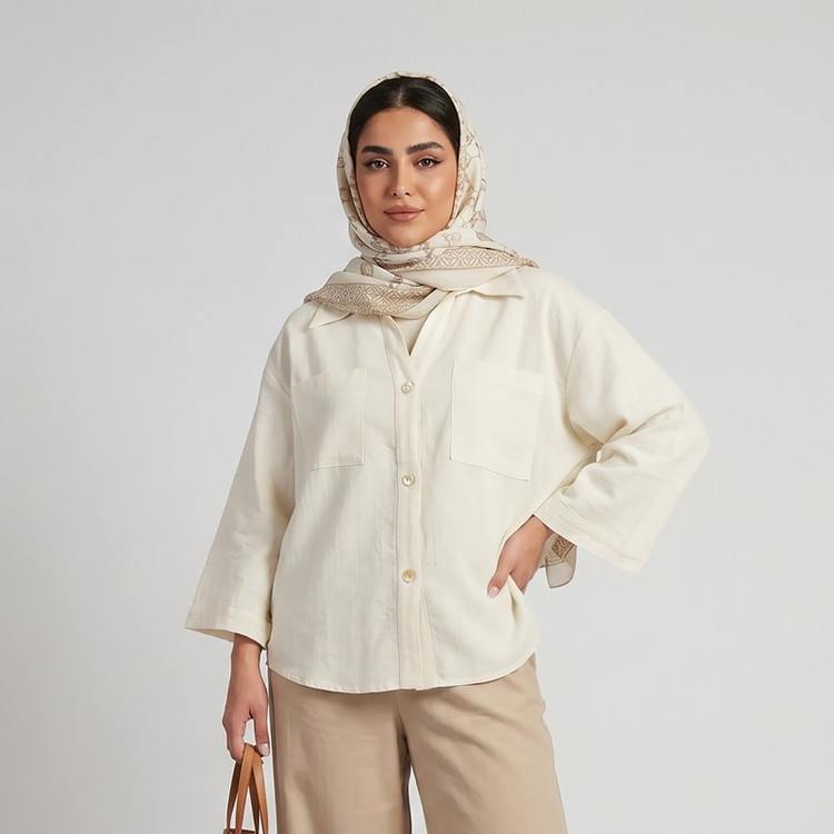 کراپ شومیز آستین سه ربع یقه برگردان زنانه هایکا مدل کادنزا