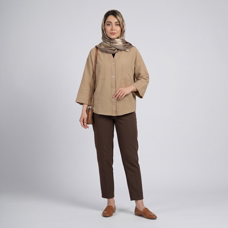 کراپ شومیز آستین سه ربع یقه برگردان زنانه هایکا مدل کادنزا