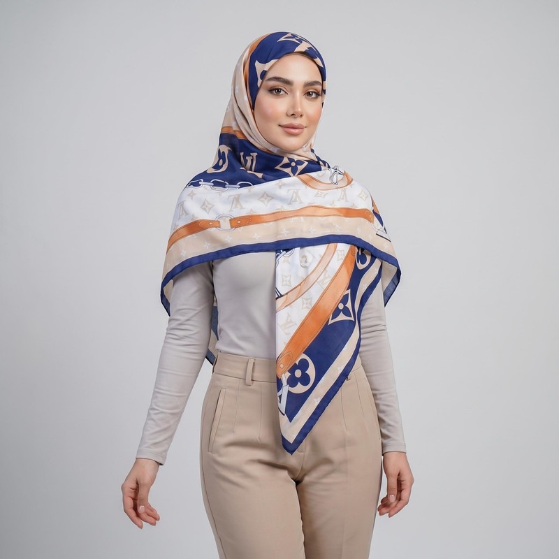 روسری زنانه مدل نخی قواره 140 طرح مزونی جدید کد ana-2707