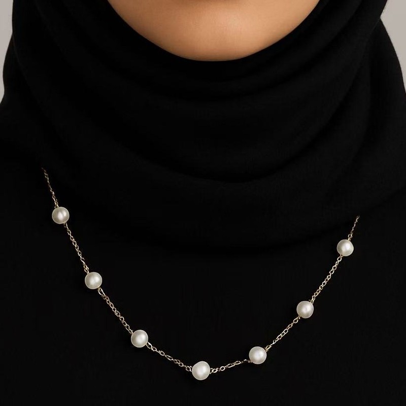گردنبند زنانه مدل زنجیر و مروارید باروک