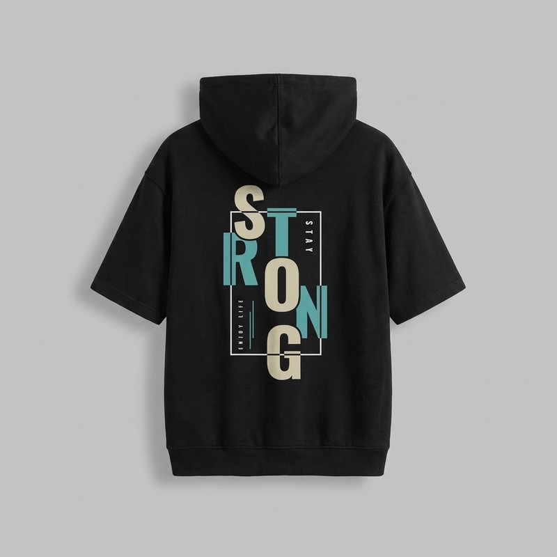 تی شرت مردانه کلاه دار نخی گرم بالا طرح حروف مدل STRONG