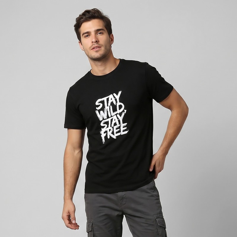 تی شرت آستین کوتاه یقه گرد مردانه دیلمانا مدل Stay Wild Stay Free