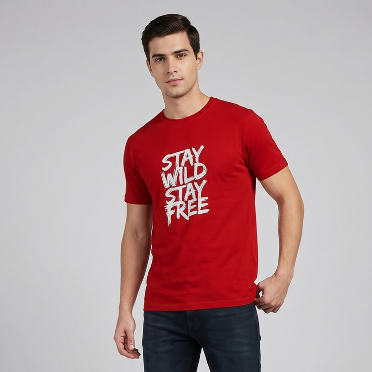 تی شرت آستین کوتاه یقه گرد مردانه دیلمانا مدل Stay Wild Stay Free
