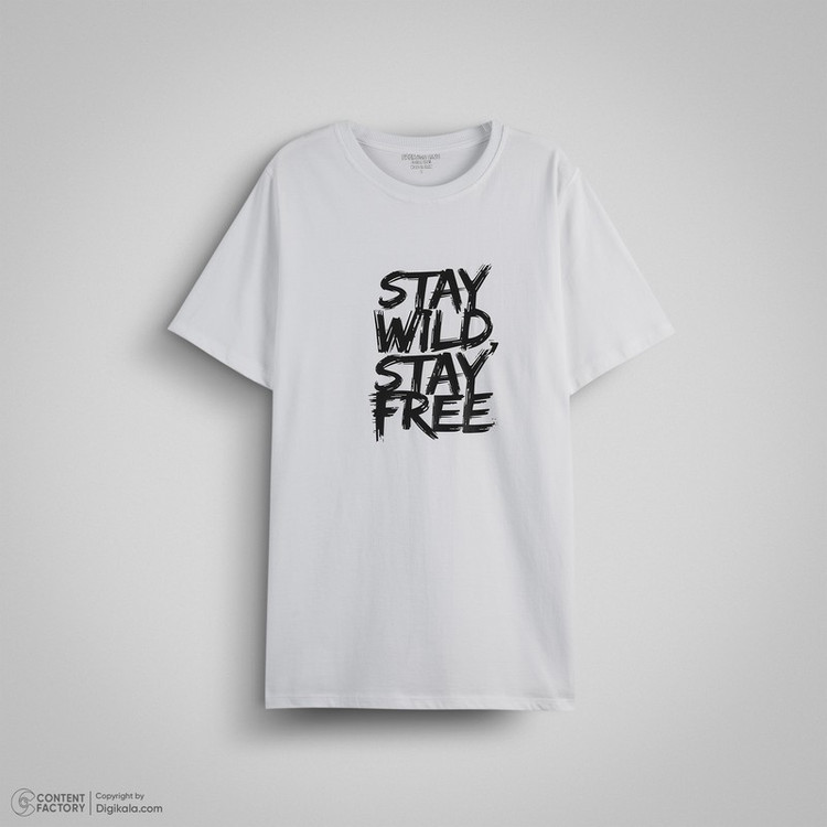 تی شرت آستین کوتاه یقه گرد مردانه دیلمانا مدل Stay Wild Stay Free
