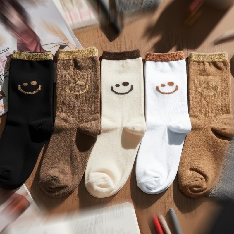 جوراب ساق بلند زنانه کیاکت مدل Happy face بسته 5 عددی