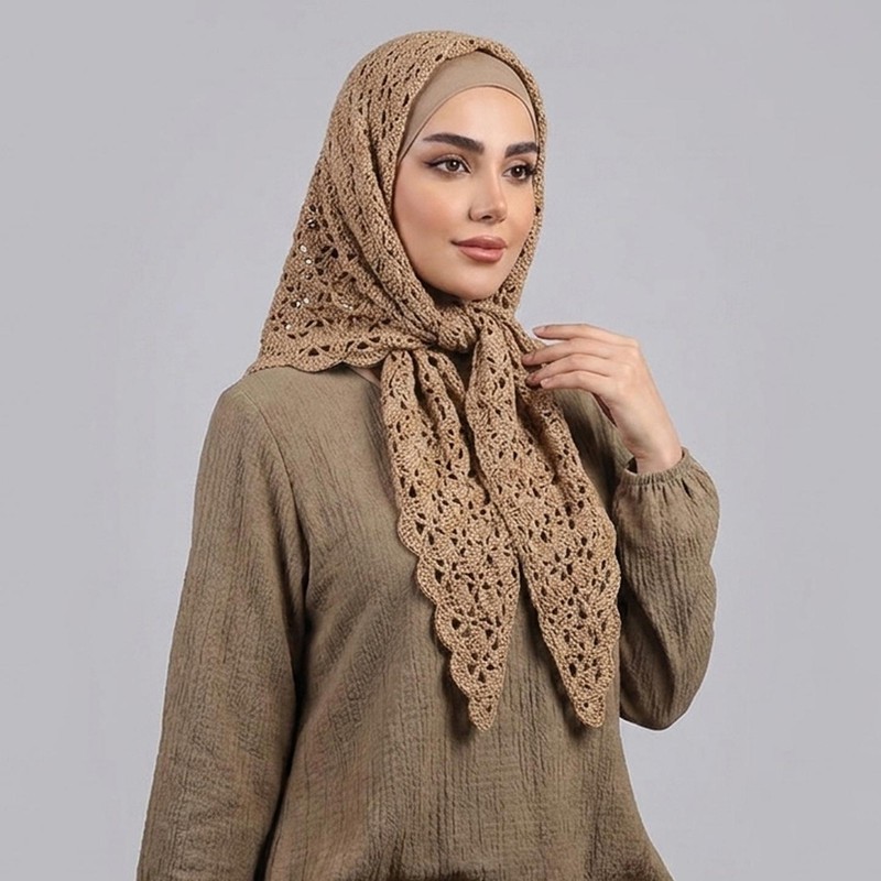 مینی اسکارف نخ زنانه مدل گیپوری کد 0111446 با طول و عرض 68 33 سانتی متر