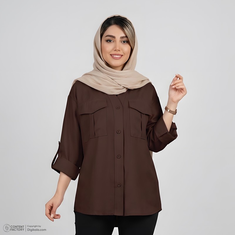 شومیز آستین بلند یقه برگردان زنانه السانا مدل نگارین کد 2575