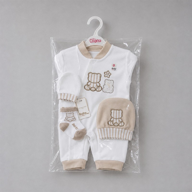 سرهمی نوزاد مدل خرس و ستاره به همراه کلاه، دستکش و جوراب
