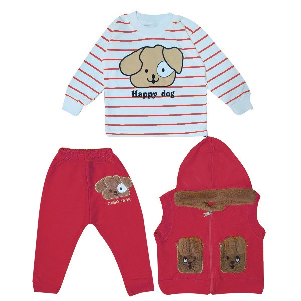 ست 3 تکه لباس نوزادی مدل Happy Dog کد Ge3