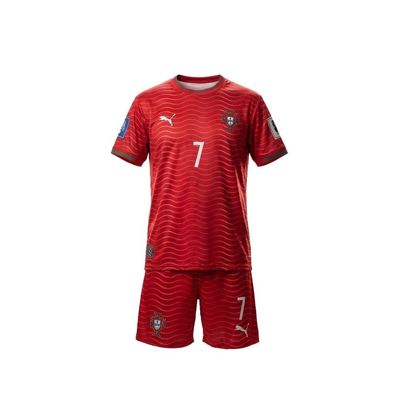 ست تی شرت و شلوارک ورزشی پسرانه مدل تیم ملی پرتغال طرح رونالدو جام جهانی 2026
