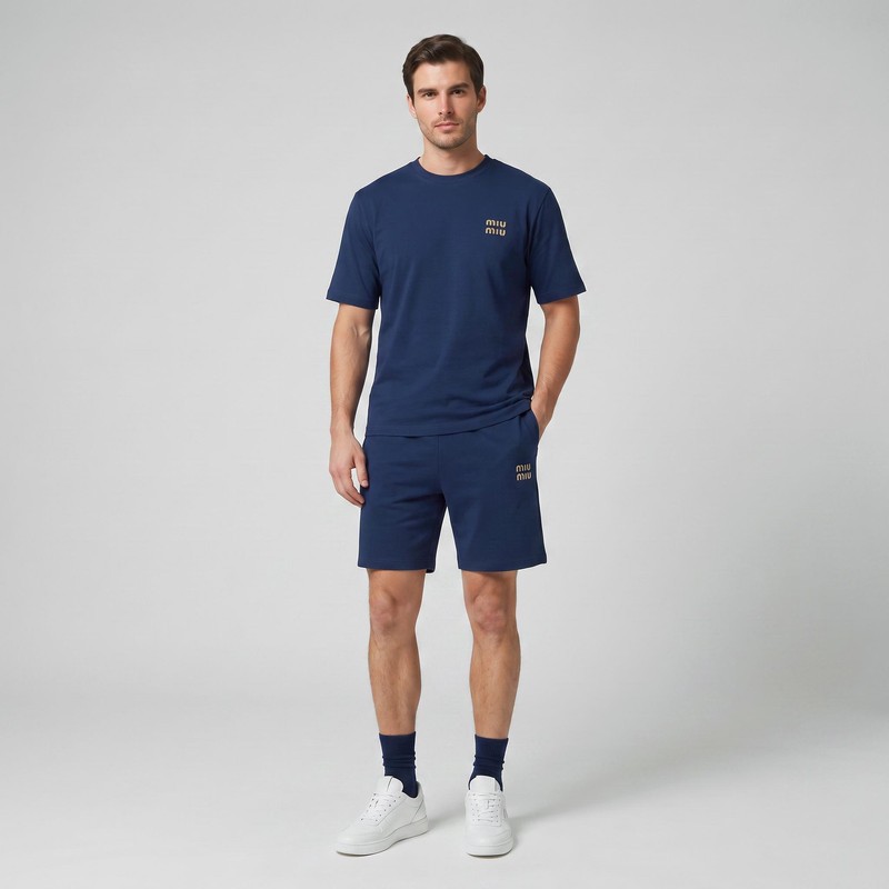 ست تیشرت آستین کوتاه و شلوارک راحتی مردانه مدل نخ پنبه والا دوخت کد Miu-002
