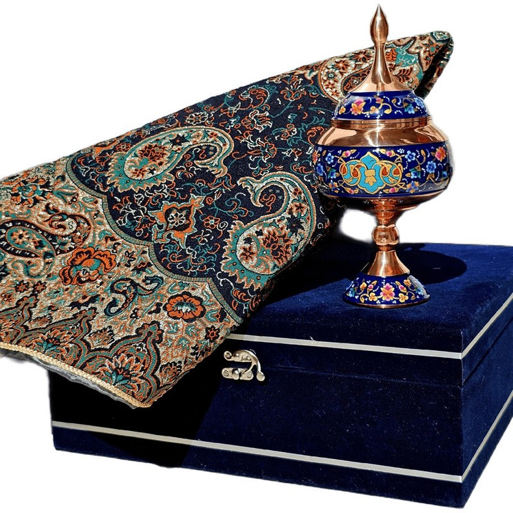 ست هدیه نگارستان نیلی مدل مس و ترمه کد gold24