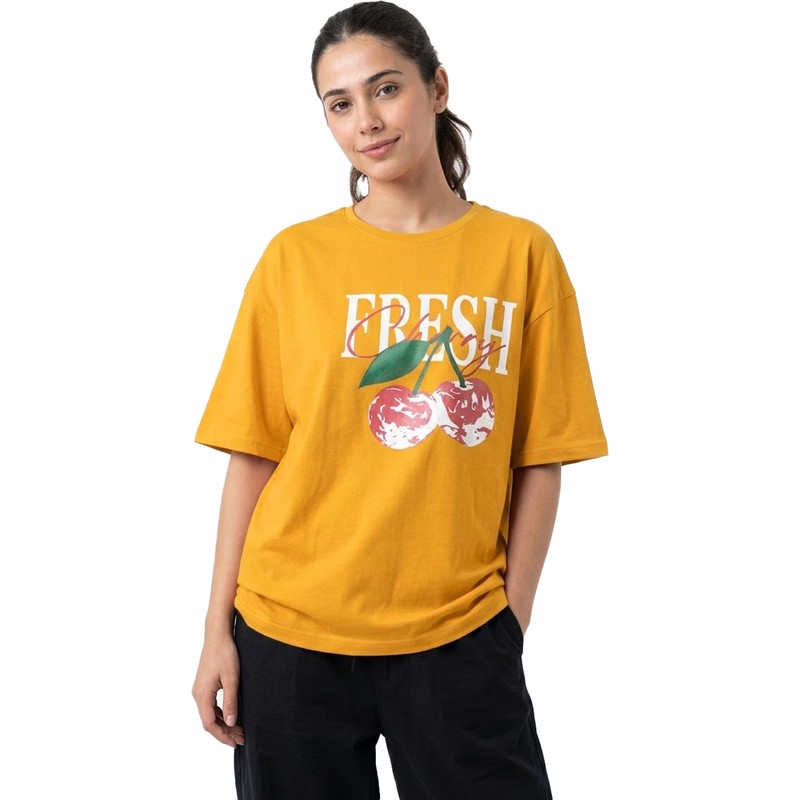 تی شرت لانگ زنانه پنبه طرح آلبالو