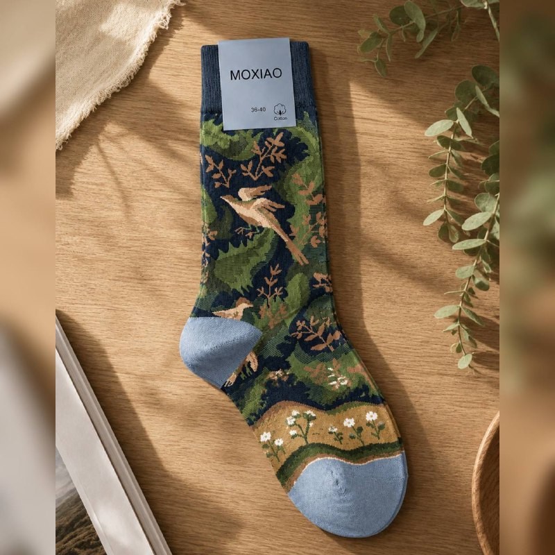 جوراب ساق بلند طرح دار مدل پرندگان DO-SL510