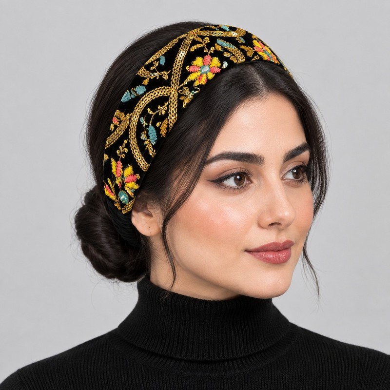 هدبند زنانه پارچه ای مدل سوزندوزی سنتی