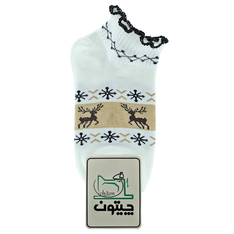 جوراب ساق کوتاه زنانه مدل چیتون طرح گوزنی فرفری بسته 4 عددی