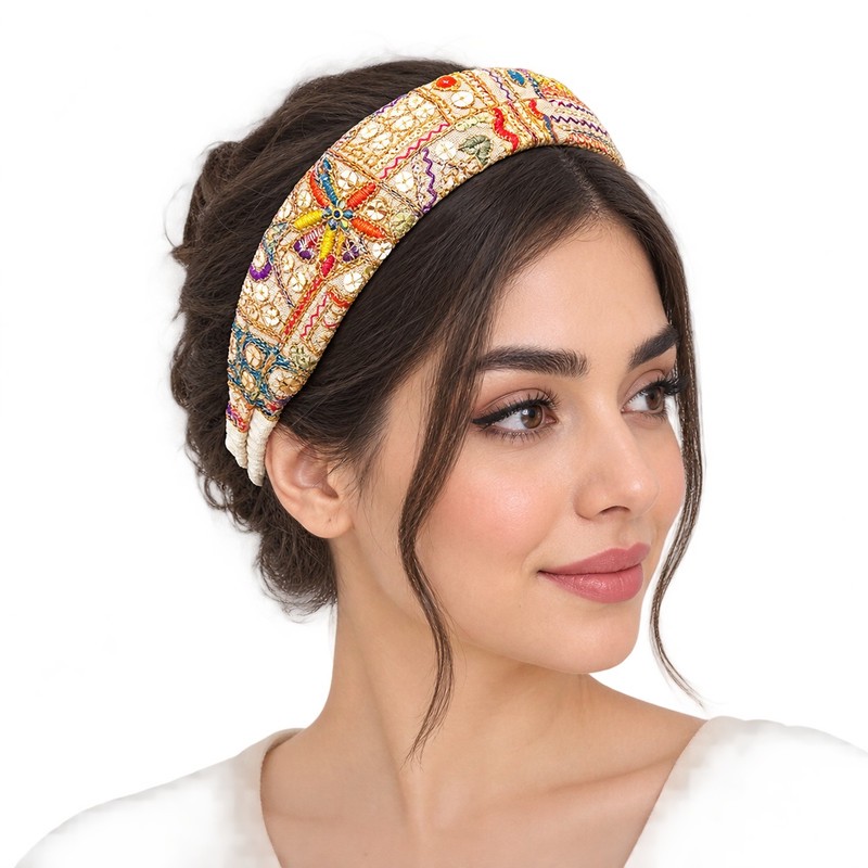 هدبند پارچه ای زنانه مدل سوزندوزی سنتی