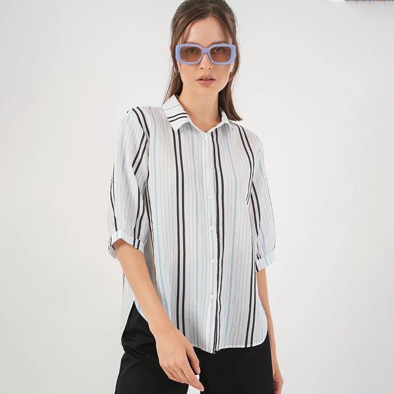 شومیز زنانه آستین کوتاه نخی راهراه بیگ دارت مدل 5040507675313