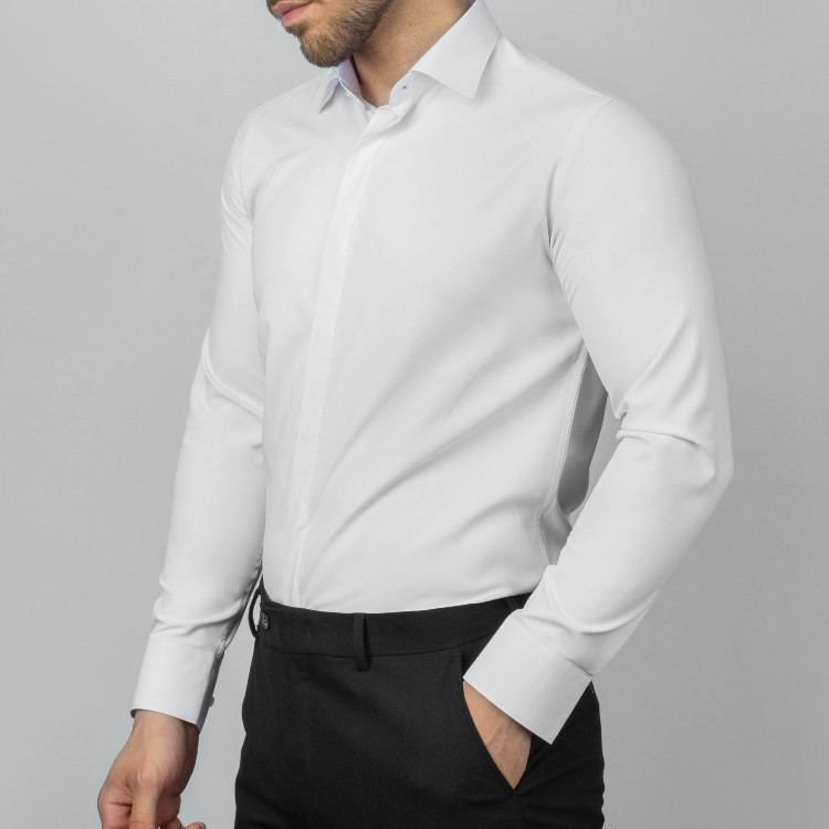 پیراهن آستین بلند یقه برگردان با تنخور معمولی (regular fit) مردانه مدل کلاسیک