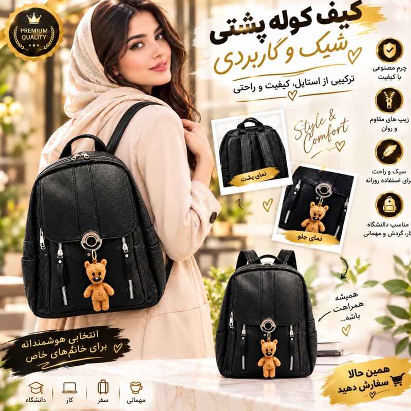 کوله پشتی چرمی دخترانه کد ۸