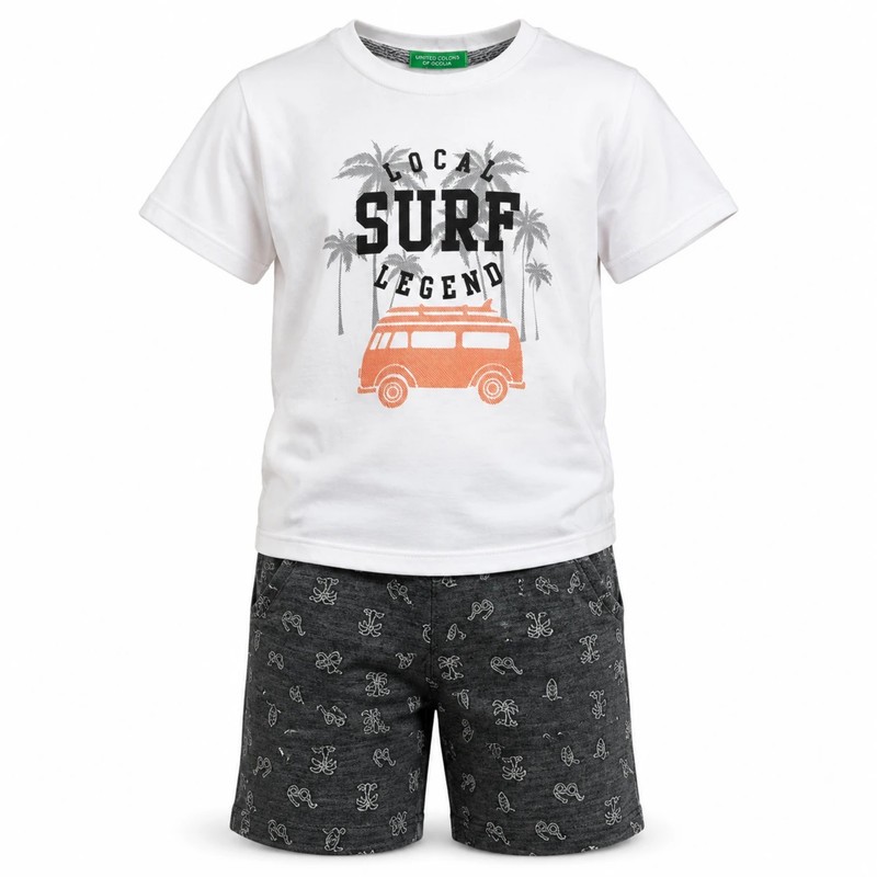 ست تیشرت آستین کوتاه و شلوارک راحتی پسرانه مدل Surf کد ۳۵۰