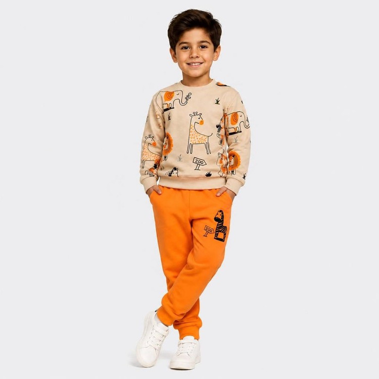 ست سویشرت آستین بلند و شلوار راحتی پسرانه مدل zoo