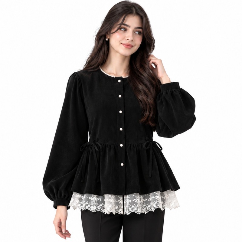 کت پاییزه زنانه مخمل کبریتی عروسکی مدل مروارید