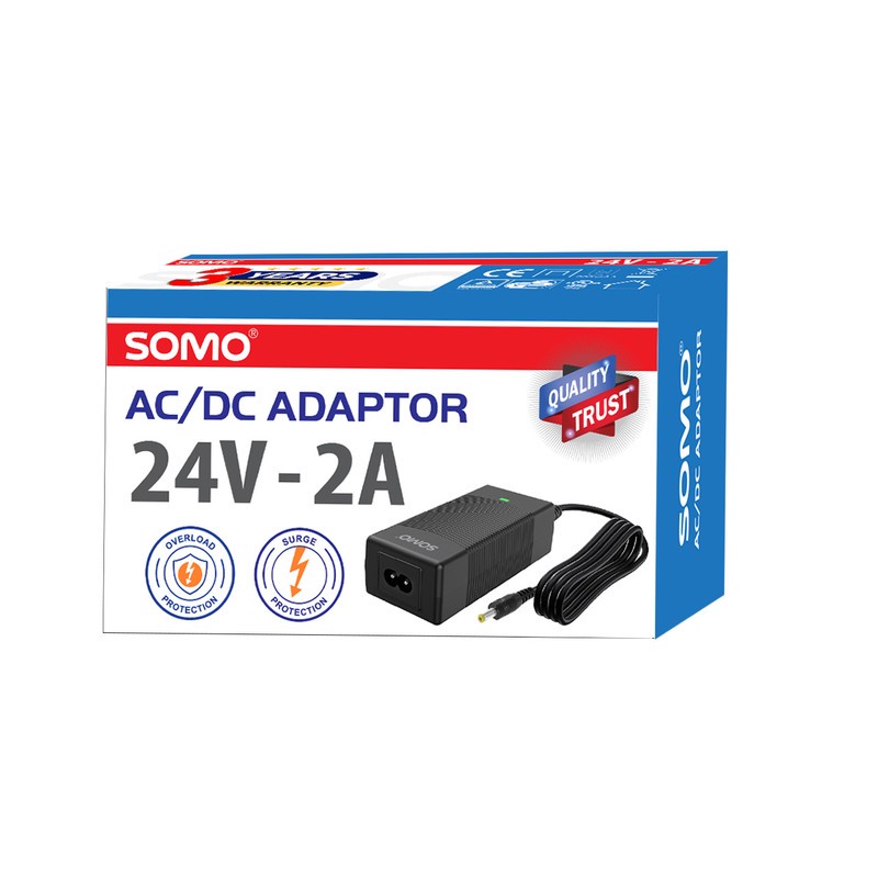 آداپتور برق 24 ولت 2 آمپر سومو مدل SM-240200-D مناسب برای دستگاه های الکترونیکی
