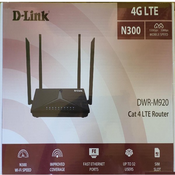 مودم روتر بیسیم خانگی 4G دی-لینک مدل DWR-M920 با شیار سیمکارت، پشتیبانی از 32 کاربر، سرعت انتقال 150 مگابیت، چهار آنت...