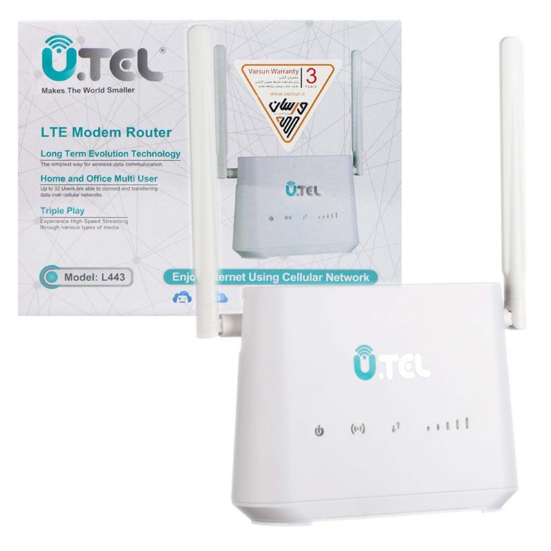 مودم روتر بیسیم 4G LTE خانگی یوتل مدل L443 با پشتیبانی اتصال سیمکارت، سرعت دانلود تا 150 مگابیت بر ثانیه، آپلود 50 مگ...