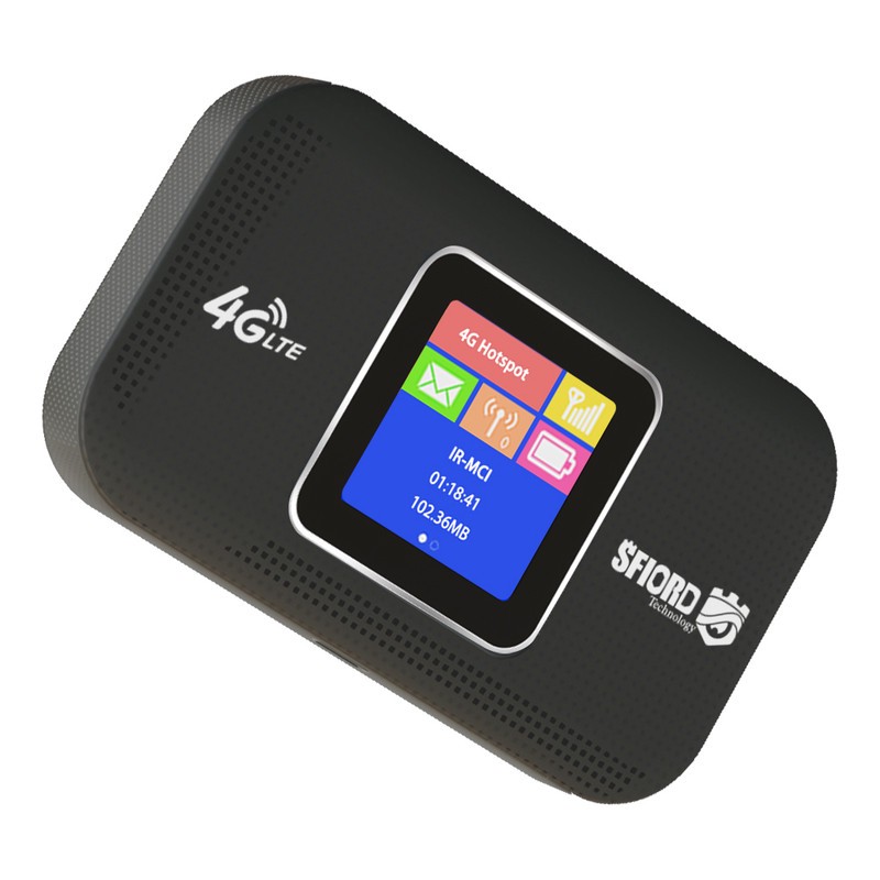 مودم 4G LTE قابل حمل اسفیورد مدل M750 با باتری 3000 میلیآمپرساعت، پشتیبانی از 10 کاربر همزمان، نمایشگر رنگی دیجیتال، ...
