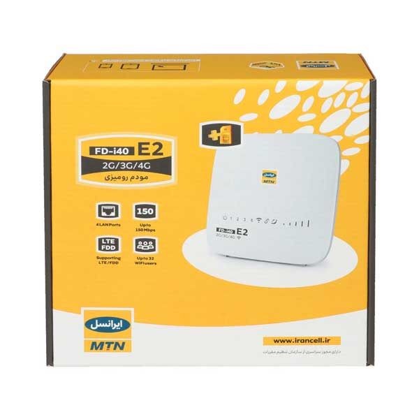 مودم 4G ایرانسل مدل FD-i40 E2 با سرعت انتقال داده تا 150 مگابیت بر ثانیه، پشتیبانی از 32 کاربر همزمان، 4 پورت LAN، کل...