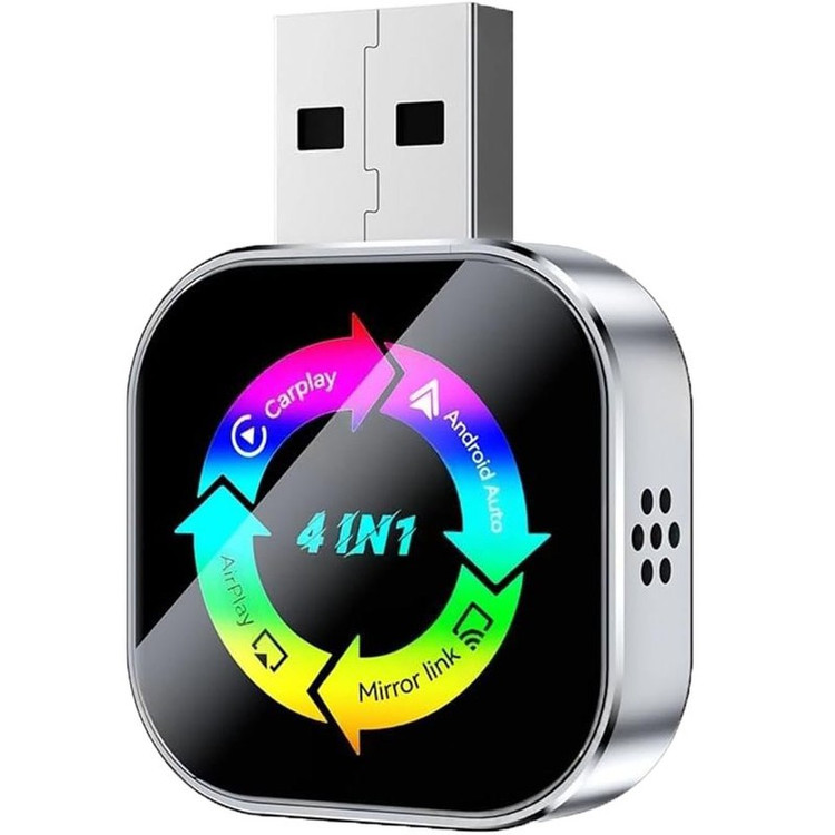 دانگل وایرلس کارپلی، اندروید اتو، میرور لینک و ایر پلی مدل 4in1 Q1AS به همراه مبدل USB به USB-C
