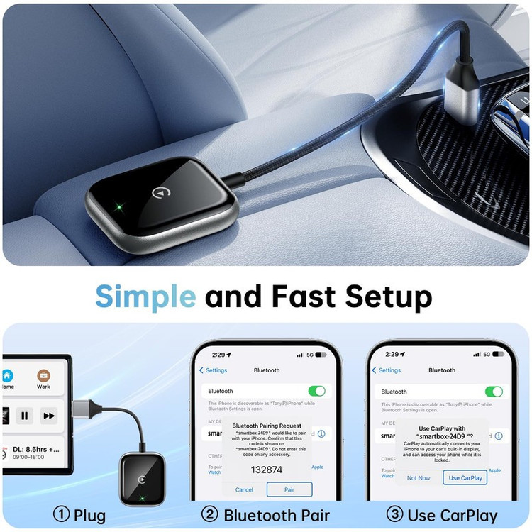 کارپلی و اندروید اتو مدلwireless Carplay/Android Auto به همراه مبدل USB به Type-C