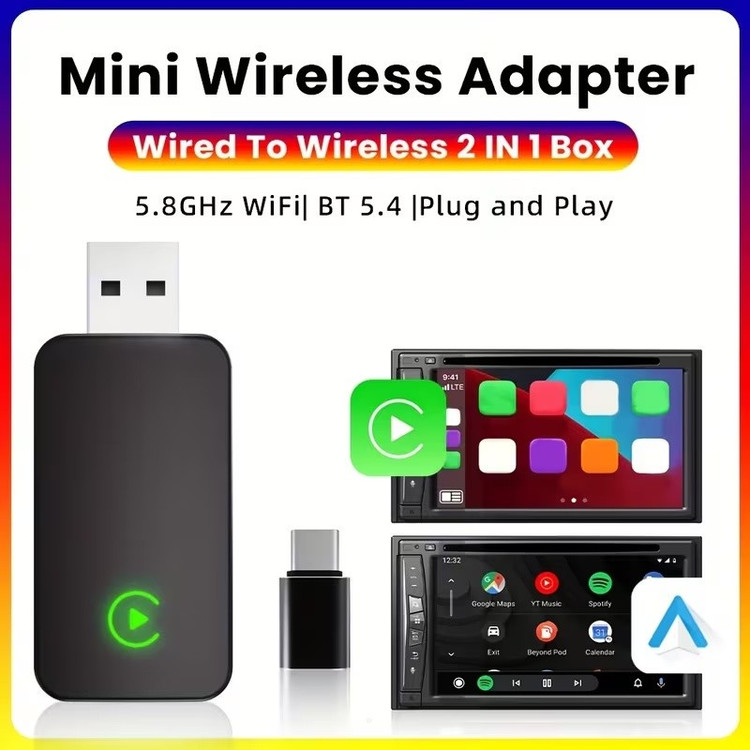 کارپلی و اندروید اتو مدل CP/AA M10 2in1 Carplay/Android Auto به همراه مبدل USB به USB-C