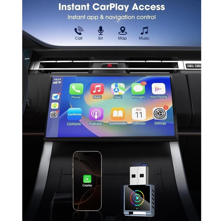 کارپلی و اندروید اتو مدل Wireless CarPlay/Android Auto Q1BD به همراه مبدل USB به USB-C