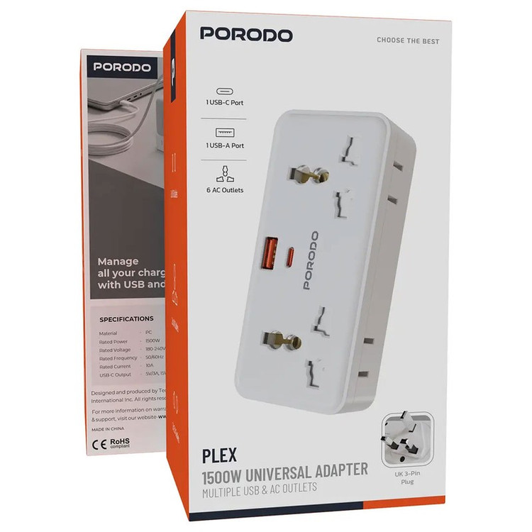 تبدیل دیواری پرودو مدل Plex 1500W Universal Adapter FWCH107