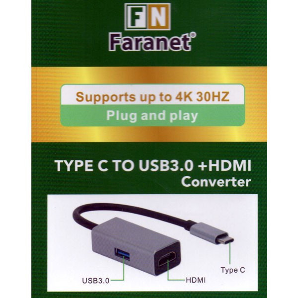 تبدیل USB-C به HDMI+USB3.0 فرانت مدل FN-UC2HU300