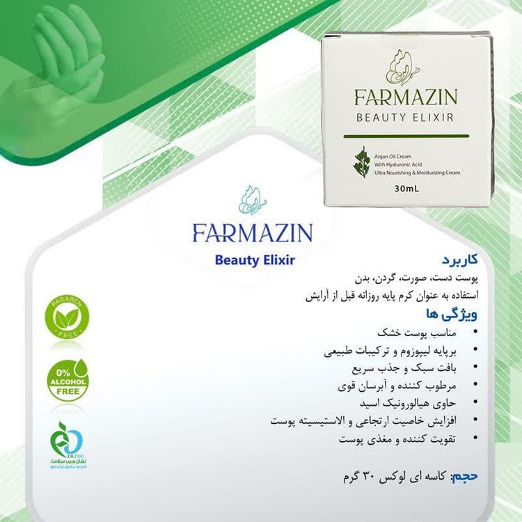 کرم مرطوب کننده دست و صورت فارمازین مدل روغن آرگان مناسب برای پوست خشک حجم 30 میلی لیتر مجموعه دو عددی