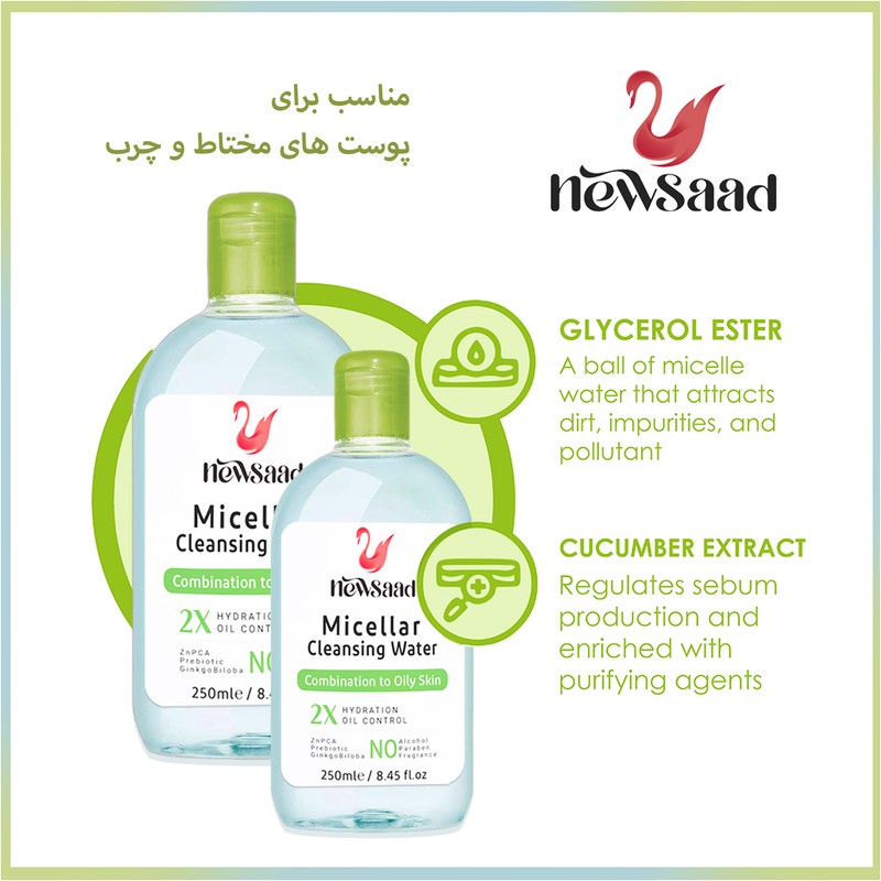 محلول پاک کننده آرایش صورت نیوساد مدل Com-Oil مناسب پوست های چرب حجم 250 میلی لیتر مجموعه شش عددی