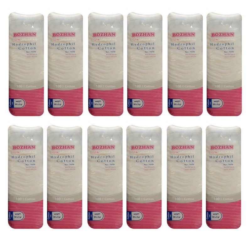 پنبه هیدروفیل بوژان مدل Cotton وزن 50 گرم مجموعه 12 عددی