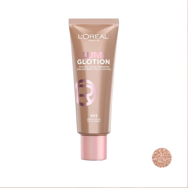 هایلایتر مایع صورت و بدن لورآل مدل Lumi Glotion رنگ Medium Glow شماره 903 تناژ برنزی براق حجم 40 میلی لیتر