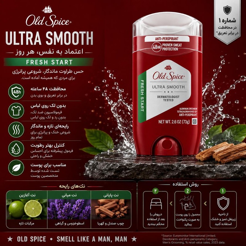 استیک دئودورانت الد اسپایس مدل Ultra Smooth Fresh Start وزن 73 گرم