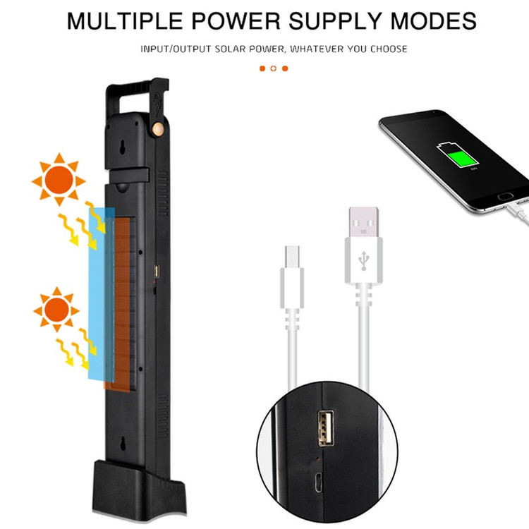 چراغ روشنایی مدل P48 Solar کد 2315 با قابلیت شارژ از طریق پنل خورشیدی و کابل USB مناسب سفرهای جادهای